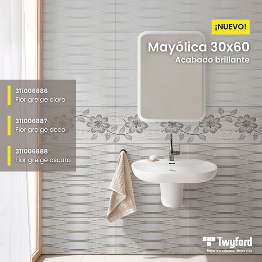 MAYOLICA BRILLANTE  30X60 FLOR GREIGE CLARO - DECO- OSCURO