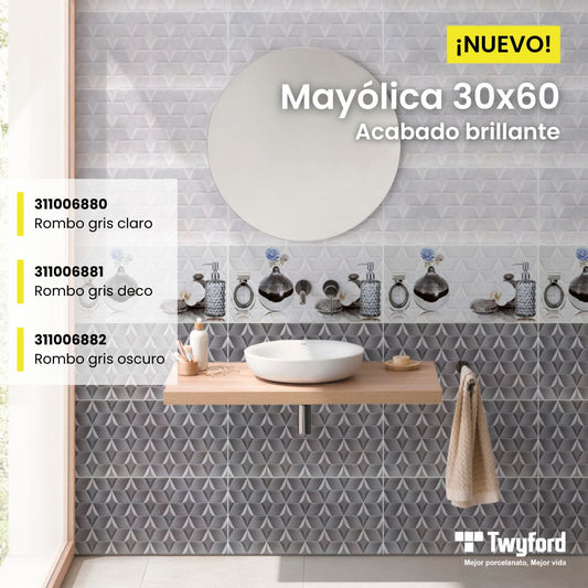 MAYOLICA BRILLANTE  30X60 ROMBO GRIS CLARO - DECO - OSCURO