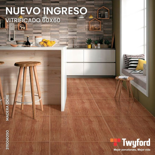 PORCELANATO VITRIFICADO 60X60 MADERA OCRE