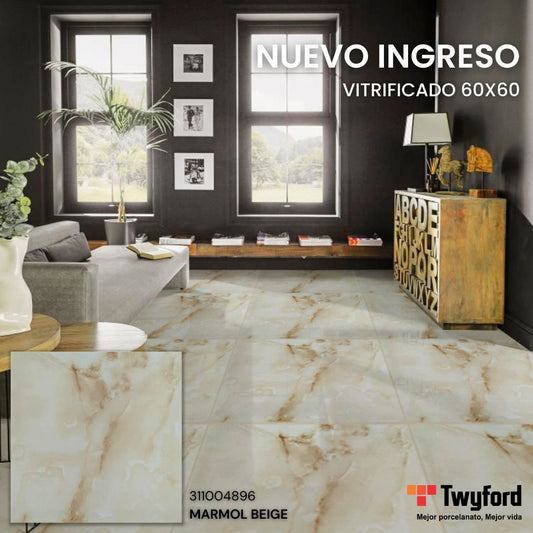 PORCELANATO VITRIFICADO 60X60 MARMOL BEIGE