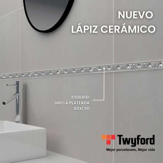 LAPIZ CERAMICO 60X1.5CM GRECA PLATEADA